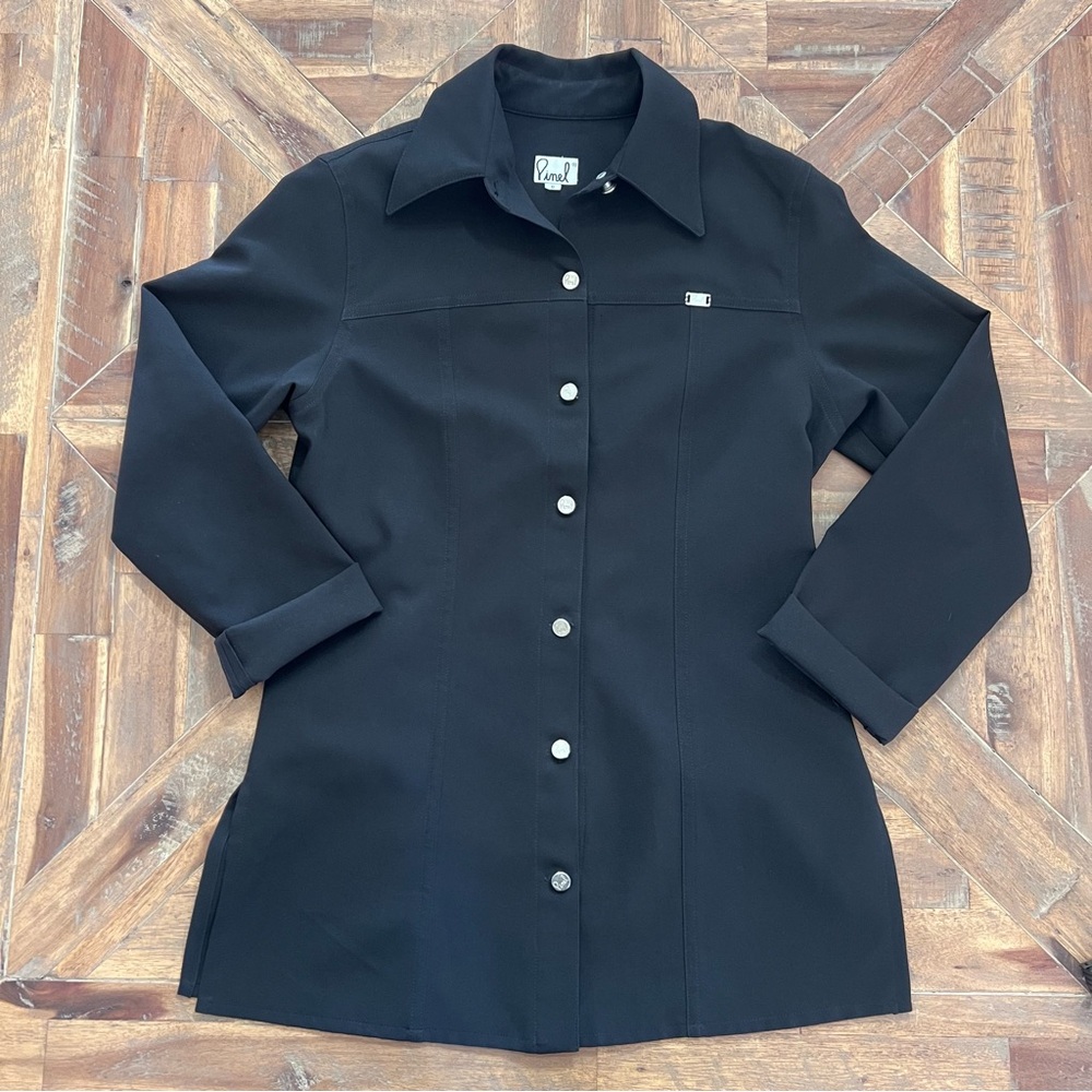 Vintage Pinel Rare Black 3/4 Sleeve Fitted Button Down Blazer